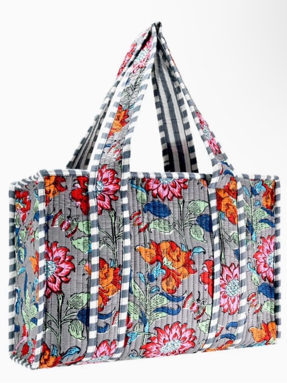 100% Cotton Handmade Floral Beach Tote Bag Large Summer Coastal Vacation Resort - Picture 2 of 5